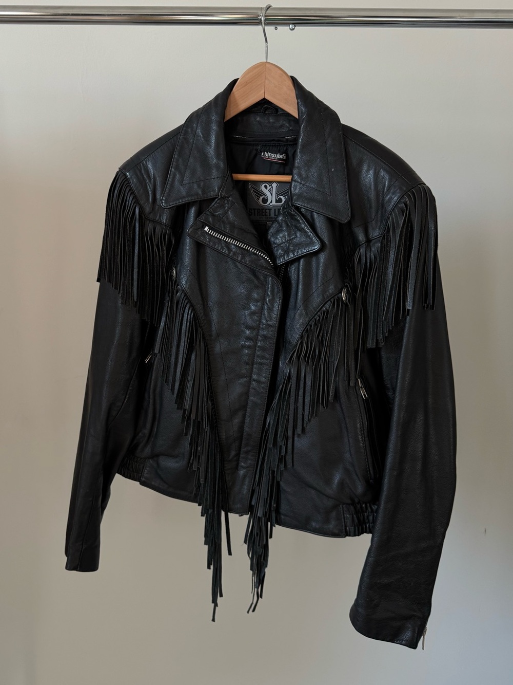 Fringed Black Leather Moto Jacket by